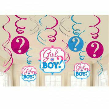 Amscan BABY SHOWER Girl or Boy Gender Reveal Swirl Decorations 12ct