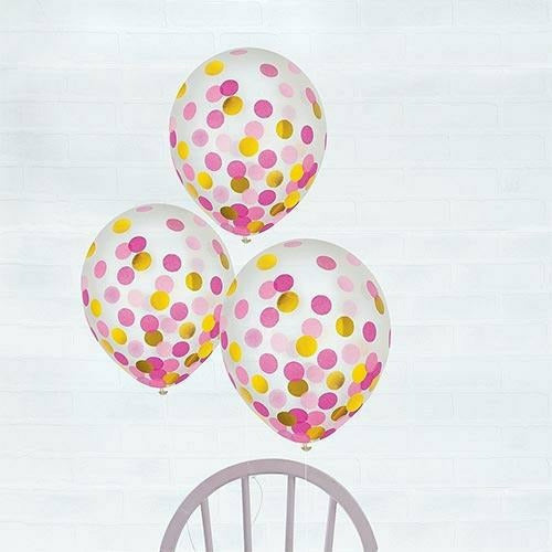 Amscan BALLOONS 936 Gold & Pink Confetti Balloons 6ct
