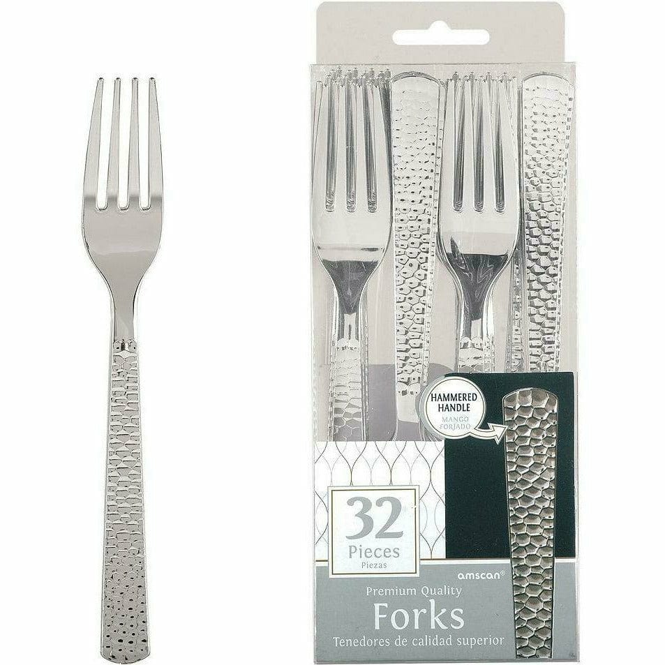 Amscan BASIC Silver Premium Plastic Hammered Forks 32ct