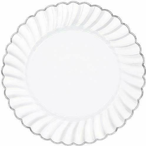 Amscan BASIC White Silver-Trimmed Premium Plastic Scalloped Dinner Plates 10ct