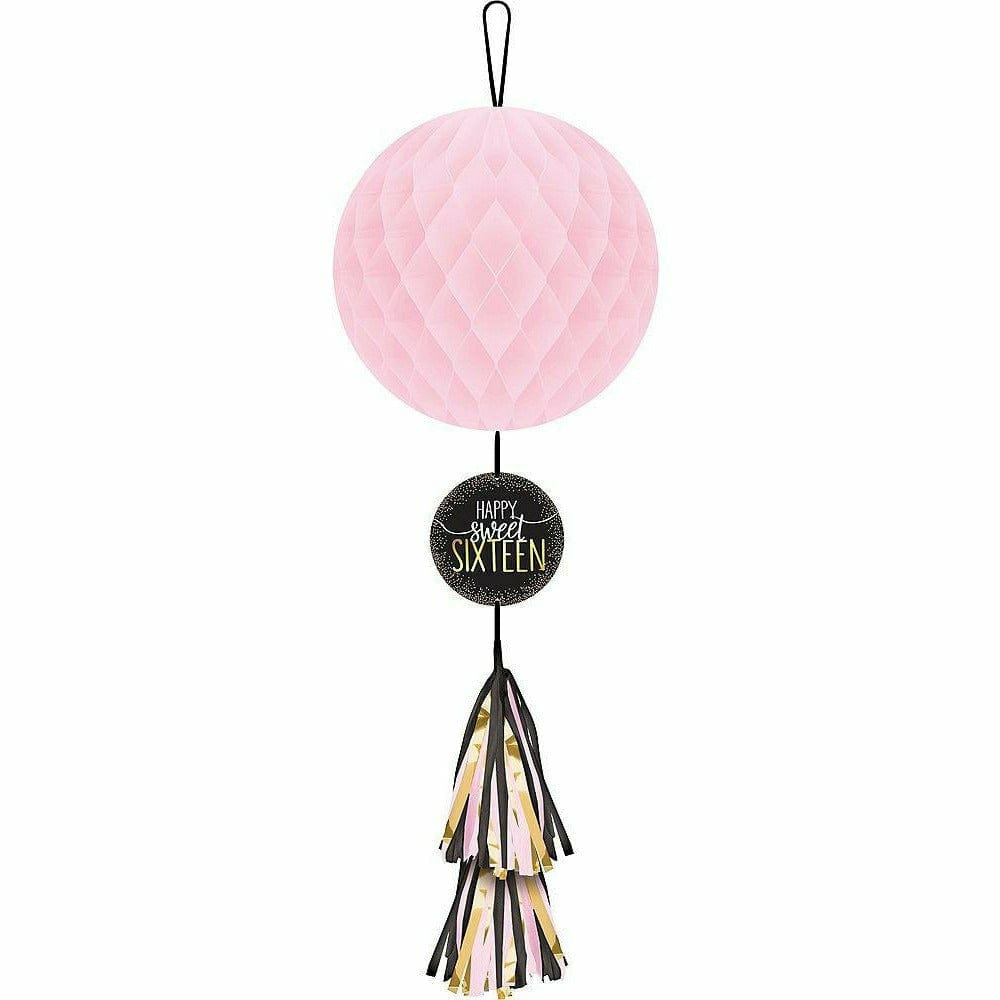 Amscan BIRTHDAY Metallic Gold & Pink Sweet 16 Honeycomb Ball with Tail