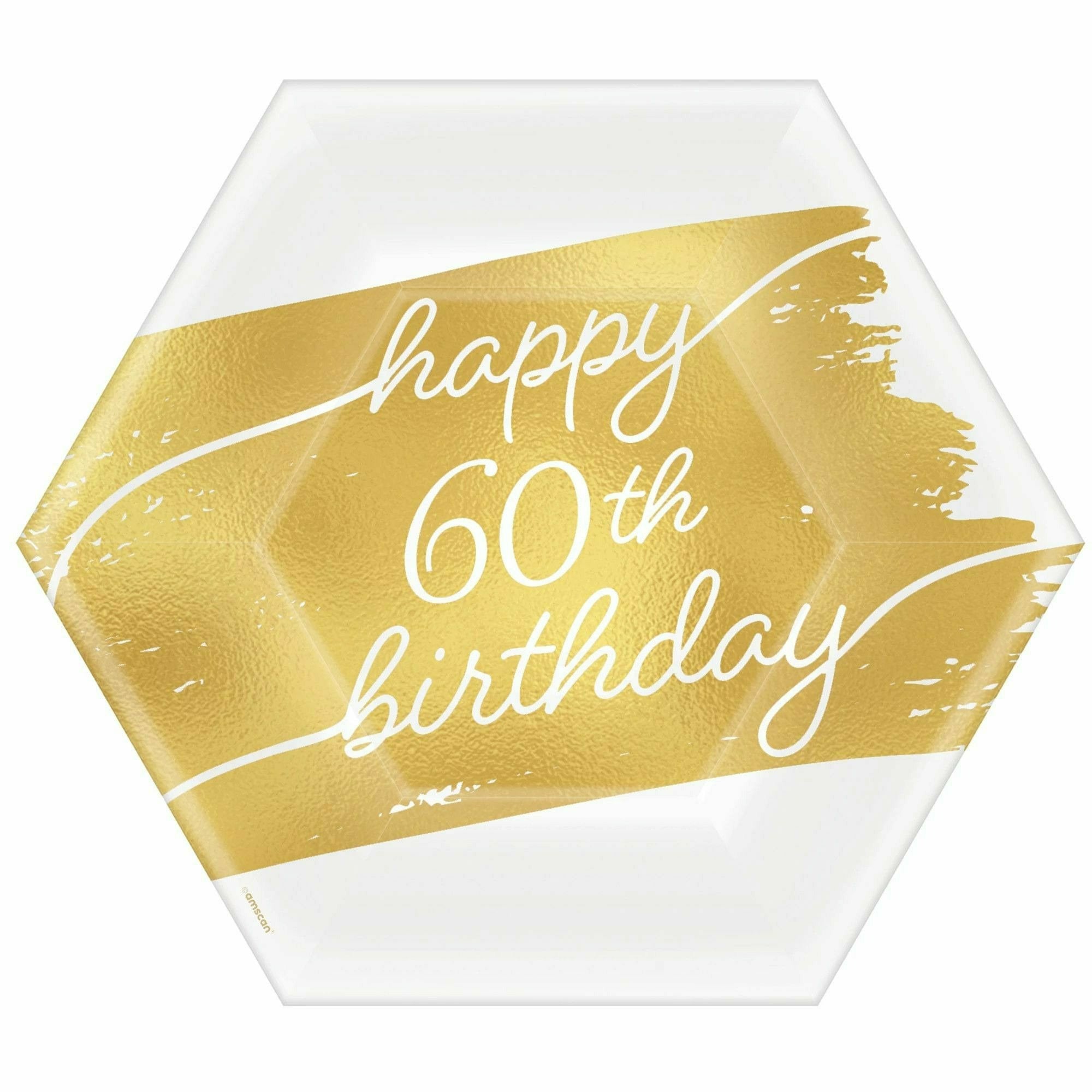 Amscan BIRTHDAY: OVER THE HILL Golden Age Birthday 60th 7" Hexagon Metallic Plates
