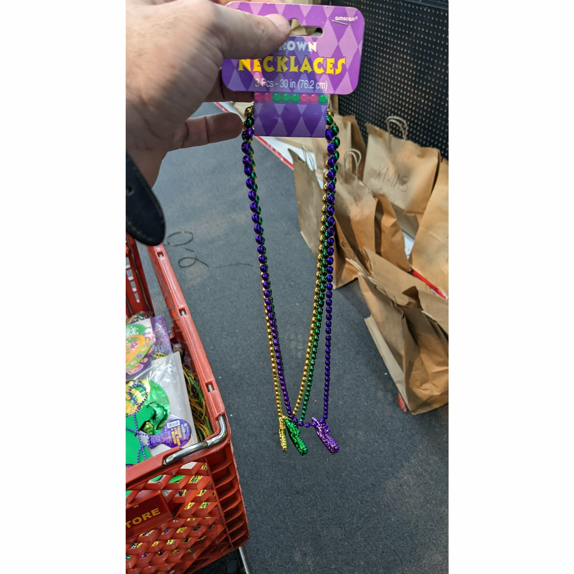 Amscan HOLIDAY: MARDI GRAS Green, Purple and Gold Plastic Crown Pendant Mardi Gras Bead Necklaces