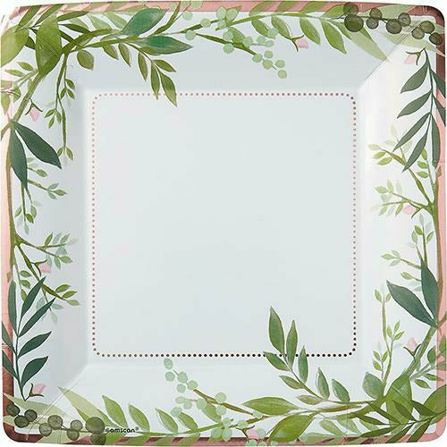 Amscan WEDDING Metallic Floral Greenery Lunch Plates 8ct