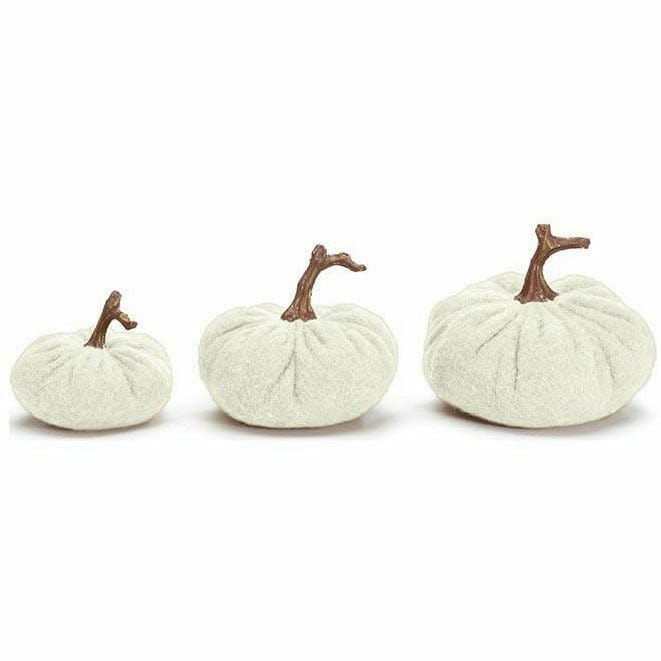 Burton and Burton HOLIDAY: FALL Soft Cream Wool Pumpkins with Stems Individual and Assorted