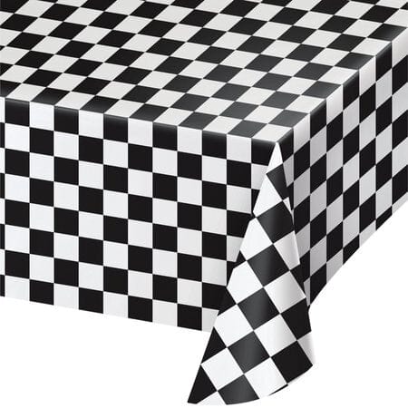 Creative Converting BASIC Black Check Plastic Tablecloth
