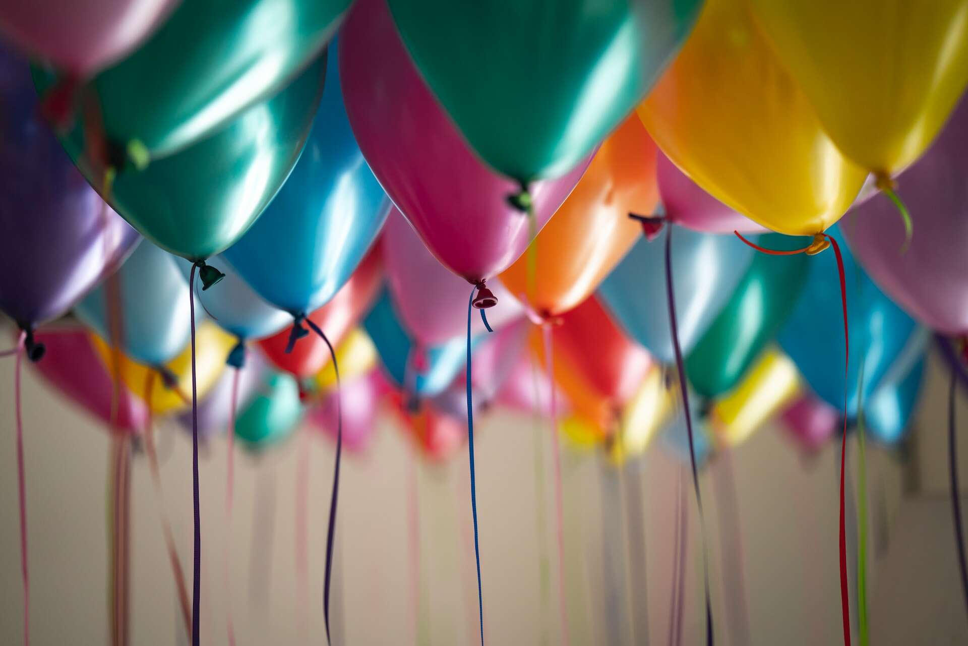 Colorful balloons at end of school party