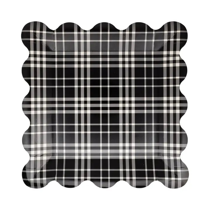 Falloween Plaid Scalloped Square Paper Plate