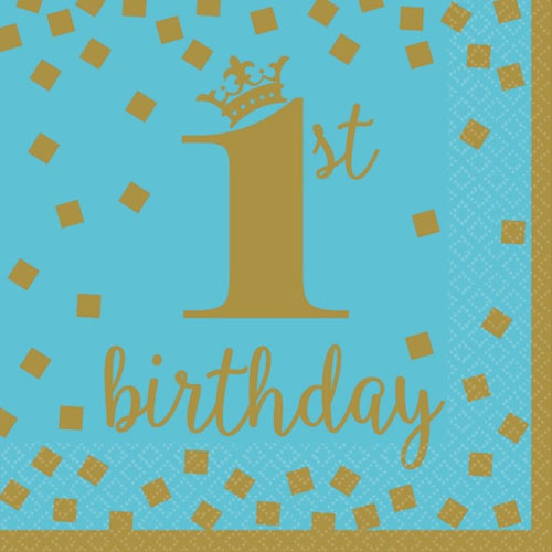 1st Birthday Blue and Gold Lunch Napkins (16ct)