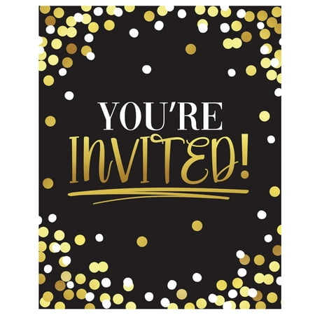Black & Gold Birthday Invitation Postcards W/ Envelopes (8ct)