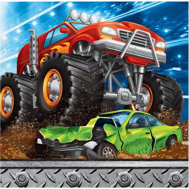 Monster Truck Rally Birthday Small Beverage Napkins, 16 Count