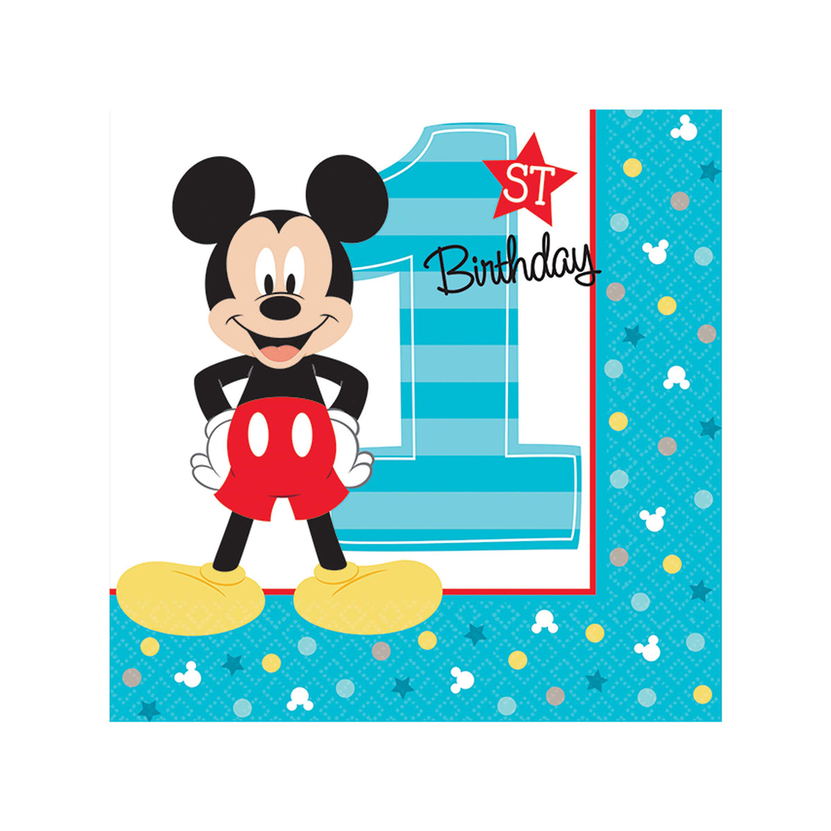 Disney Mickey Mouse 1st Birthday Beverage Napkins (16 Count)