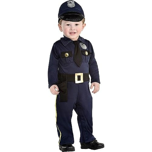 Navy Blue Polyester Cop Recruit Jumpsuit &amp; Hat Set