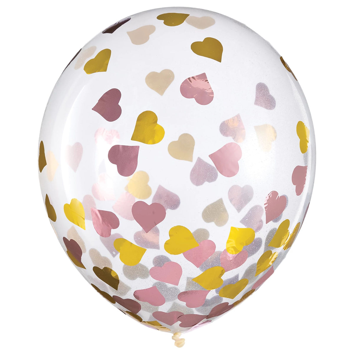 Latex Balloons w/ Confetti, 12&quot; -Hearts, Pink/Gold Foil