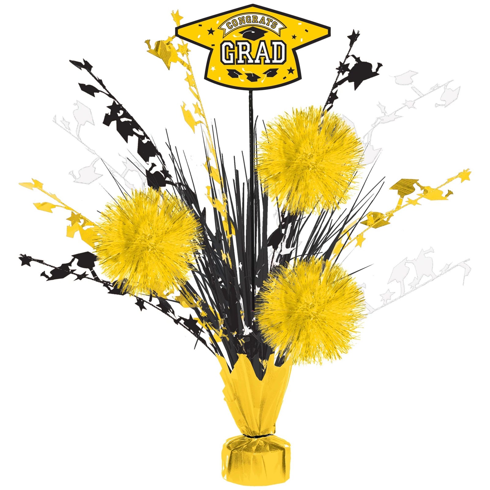 Grad Tinsel Burst Centerpiece -Yellow