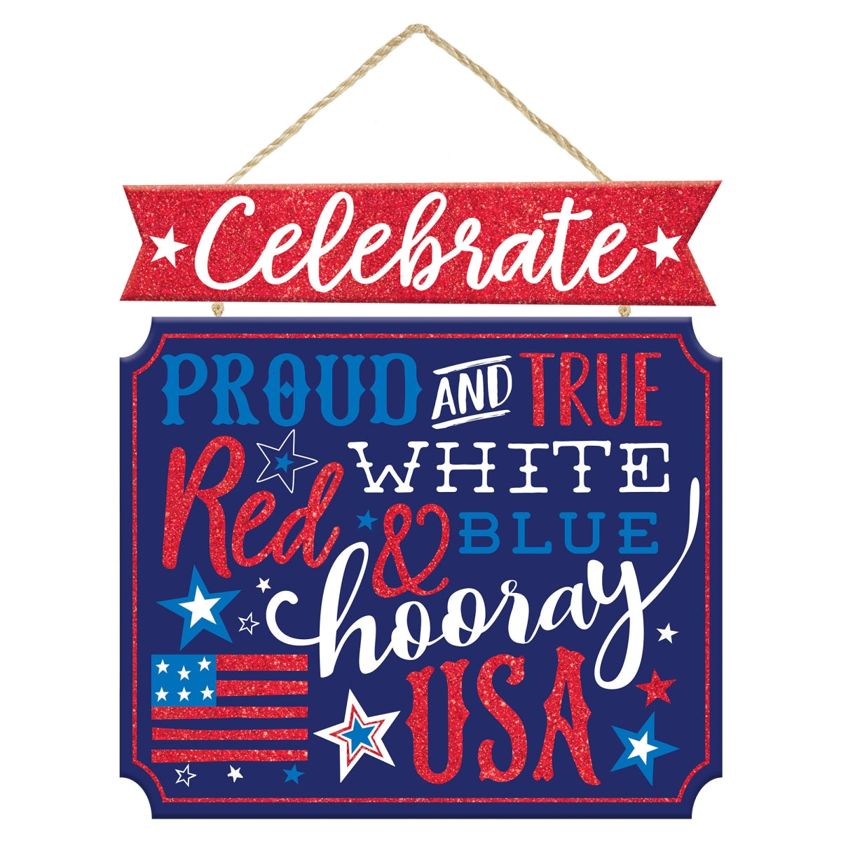 Proud & True Patriotic MDF Glitter Stacked Sign