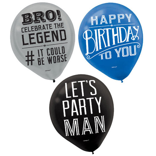Happy Birthday Bro Time Latex Balloons (15ct)