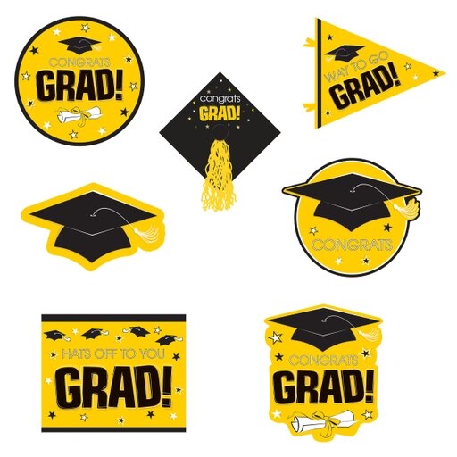 Yellow Graduation Cutouts 16ct - Congrats Grad Decorations