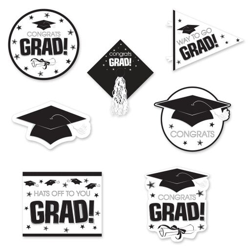 16 Piece Graduation Print White and Black Cutouts