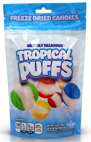 Freeze Dried Candy, Tropical Puffs, Fun to Eat, Crispy, Long Shelf Life, Weirdly Delicious 3.5 Oz (100g)