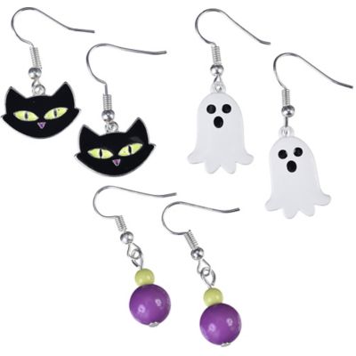 Women's Black Cat & Ghost Halloween Earrings Set