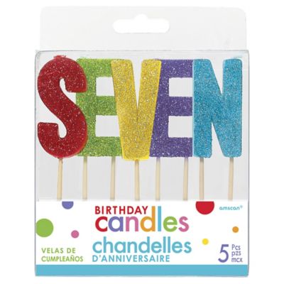 "S-E-V-E-N" Colorful Giltter Birthday Candles