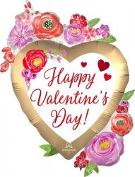 43" Satin Happy Valentine's Day Watercolor Floral Balloon