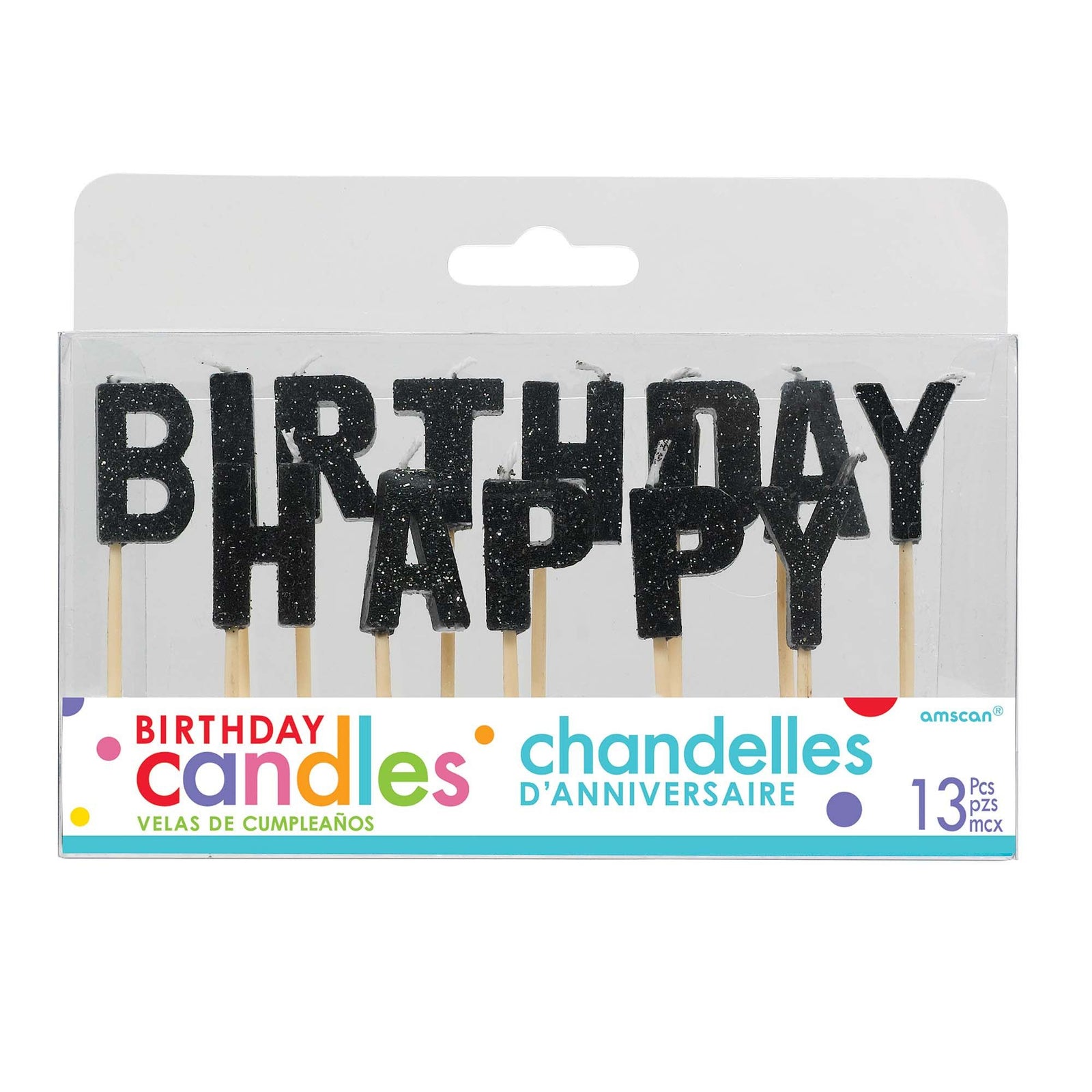 Happy Birthday Glitter Pick Candles - Black