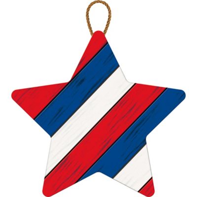 Red Blue and White Striped Hanging Star Decor