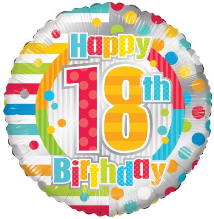 A006 18" 18th Birthday Dots & Lines Foil Balloon