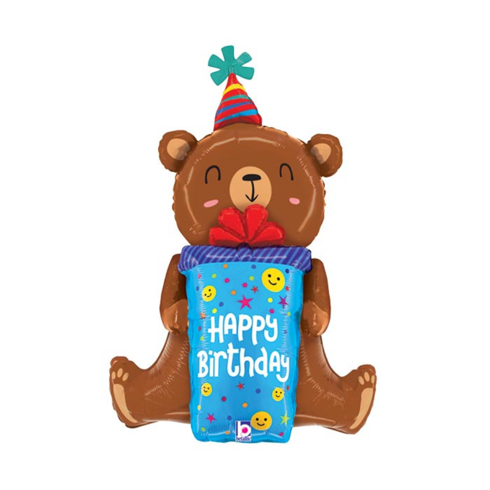34"PKG HBD SMILEY GIFT BEAR SITTING SHAP