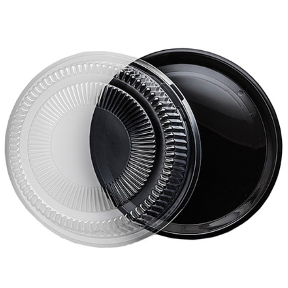 TRAY/LID SETS – 16″ BLACK TRAYS WITH CLEAR DOME LIDS