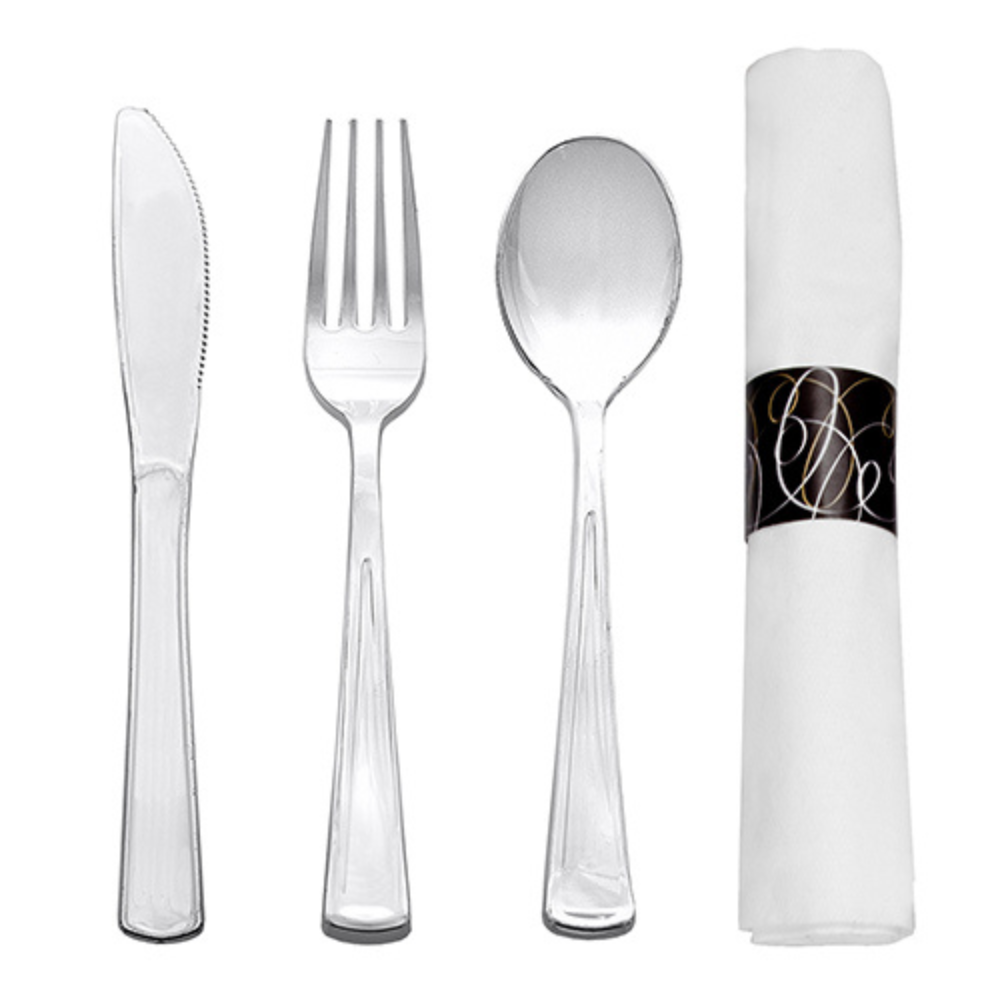 NAPKIN ROLLS WITH SILVER CUTLERY BAGGED 