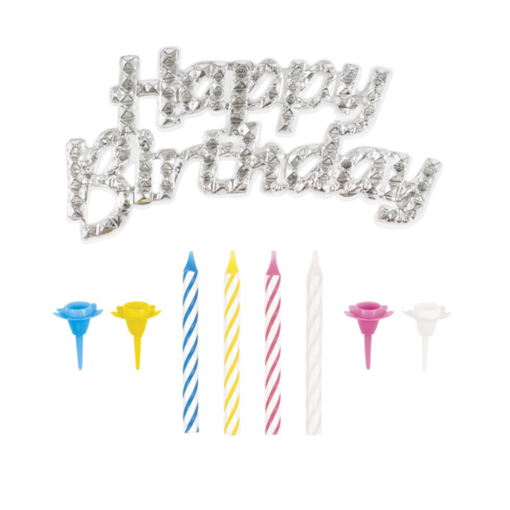 Silver Cake Topper with 12 Birthday Candles