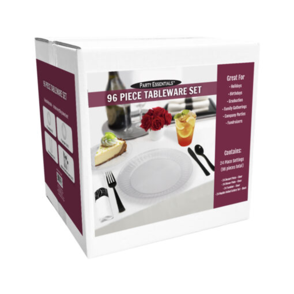 DINNERWARE SET FOR 24 GUESTS DELUXE CLEAR, 96 PC