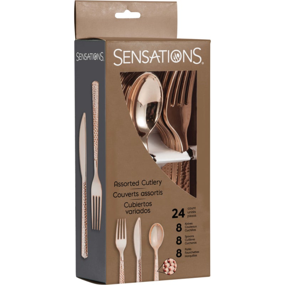 Metallic Rose Gold Hammered Assorted Cutlery - 24ct