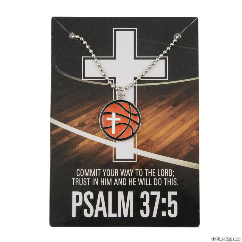 20" Religious Basketball Necklace with Bible Verse Card