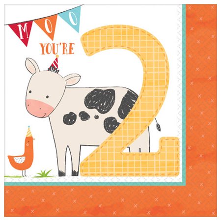 Farm Party Barnyard Birthday 2nd Birthday Lunch Napkins 16ct