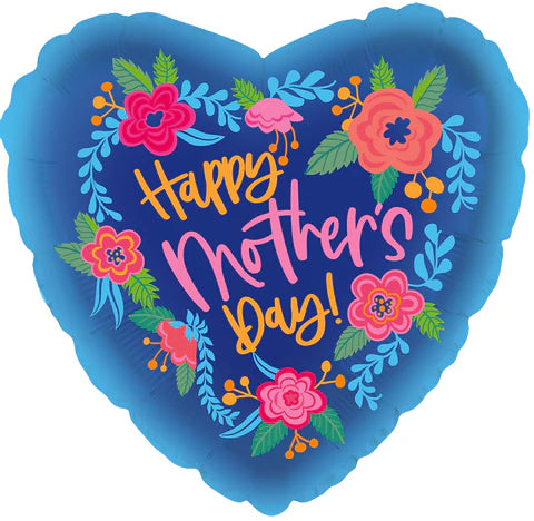 C014 17" Happy Mother's Day Blue Garden Foil Balloon E005