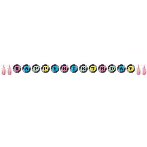 Birthday Beats Happy Birthday Ribbon Banner with Vinyl Records and Iridescent Tassels