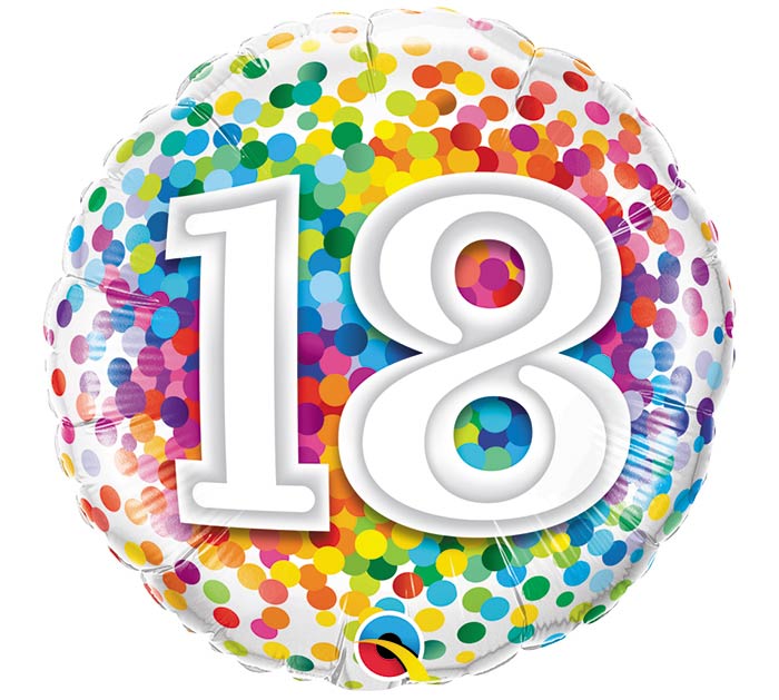 18&quot; HBD 18 RAINBOW CONFETTI FOIL BALLOON