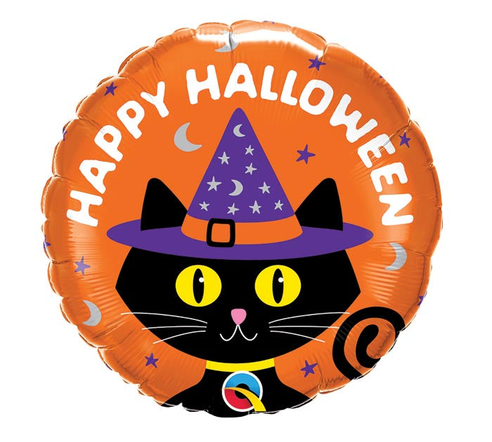 18&quot; HALLOWEEN BLACK CAT HAT FOIL BALLOON