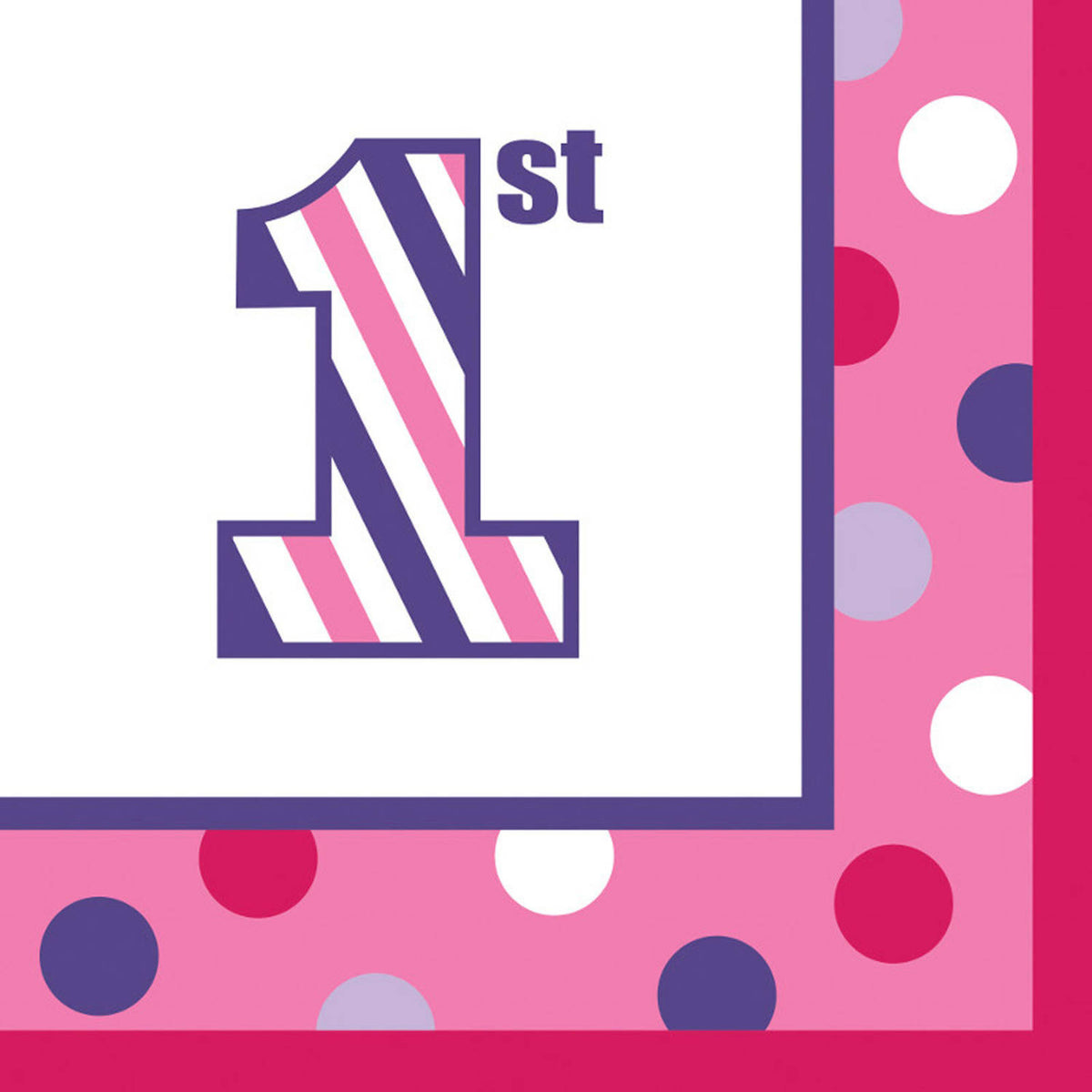 1st Birthday Girl Sweet Stripes Lunch Napkins 16ct