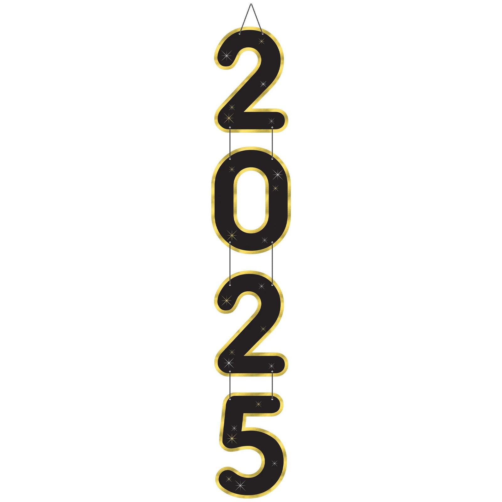 2025 New Years Jumbo Hanging Decoration - Black, Silver, Gold