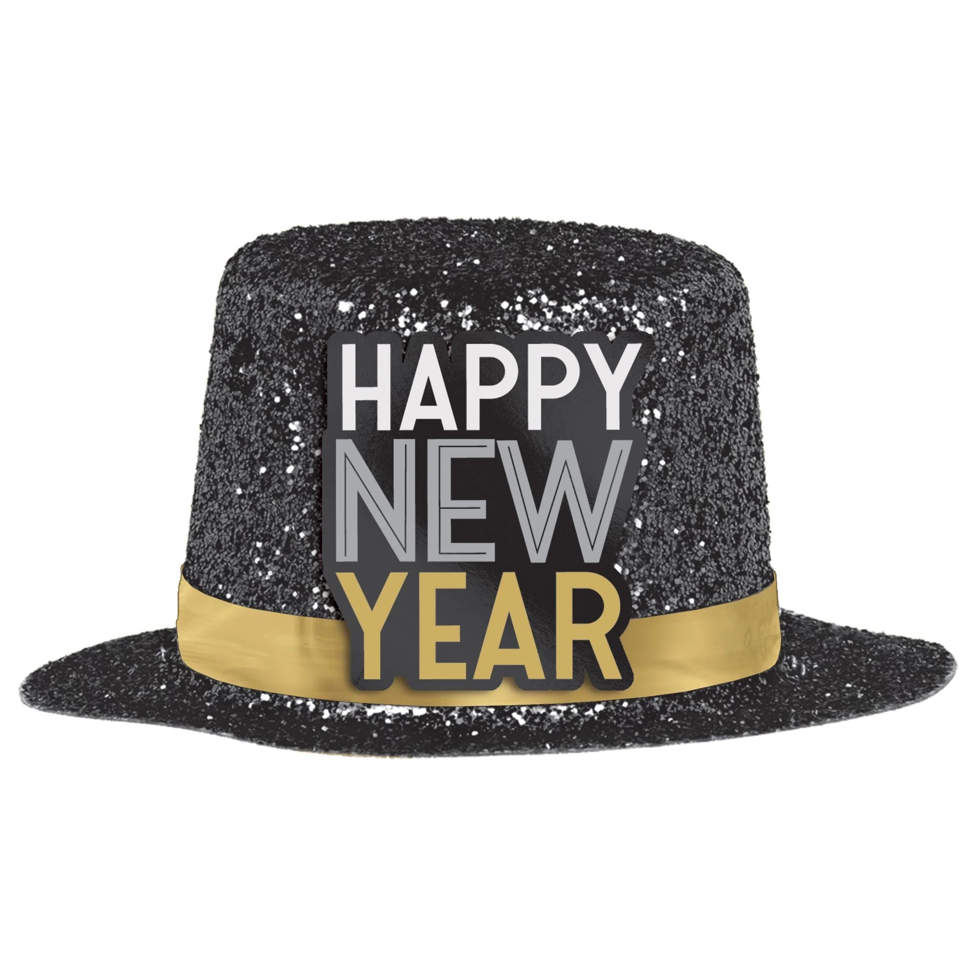 Happy New Year Mini Top Hat Black, Silver, Gold