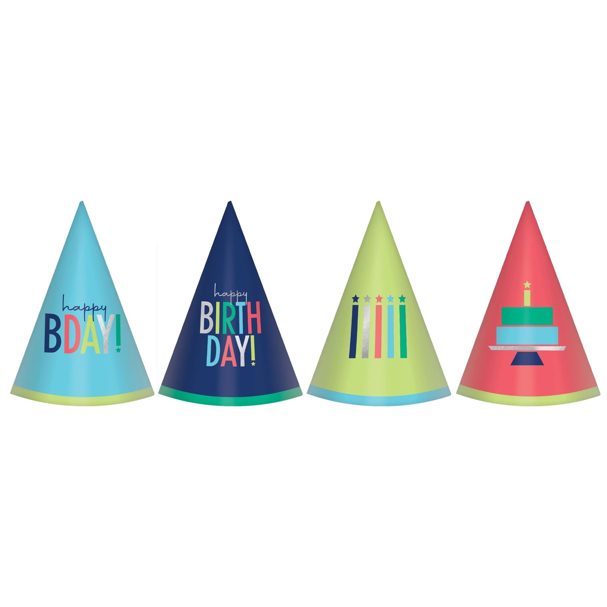 Modern Birthday Mini Foil Cone Hats