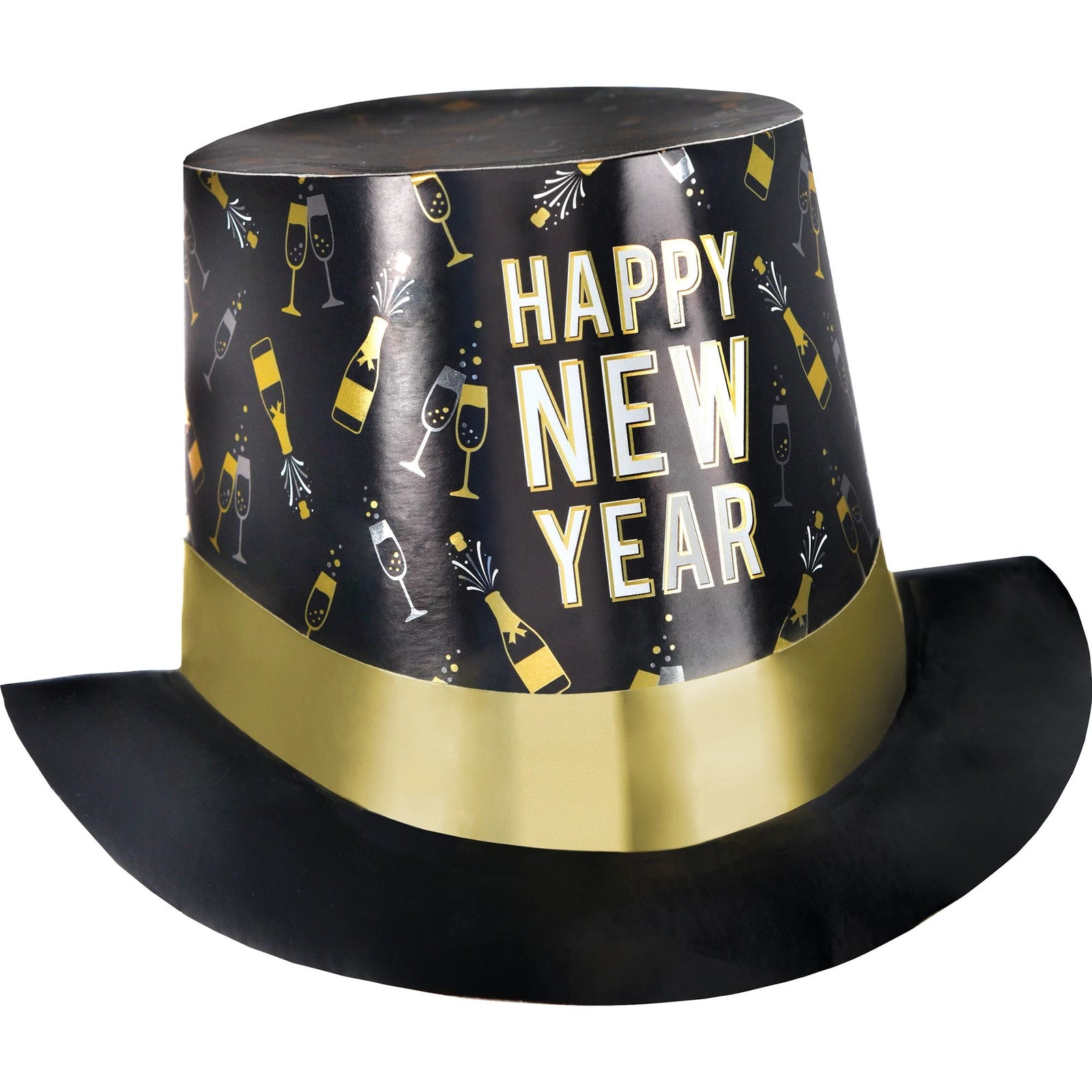 New Year's Printed Top Hat - Black, Silver, Gold