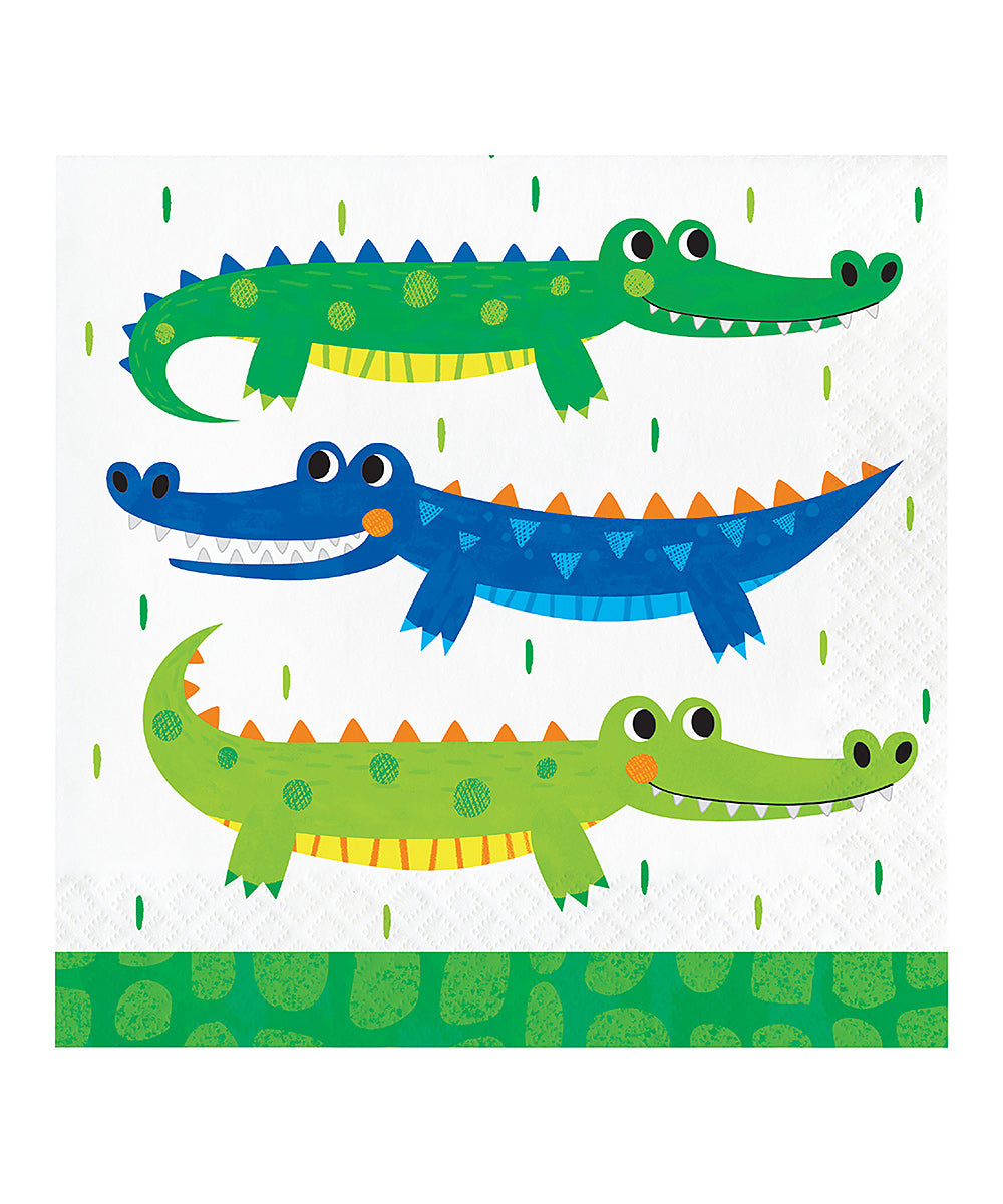 Alligator Birthday Party Luncheon Napkin, Green &amp;amp; Blue