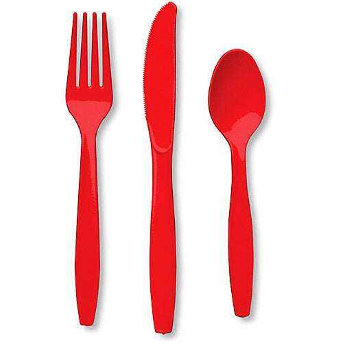 Classic Red Heavy-Weight Plastic Assorted Cutlery