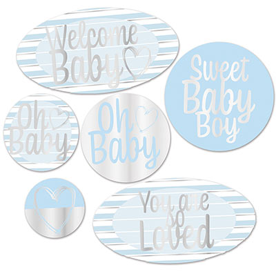 Foil Welcome Baby Cutouts Blue White & Silver 
